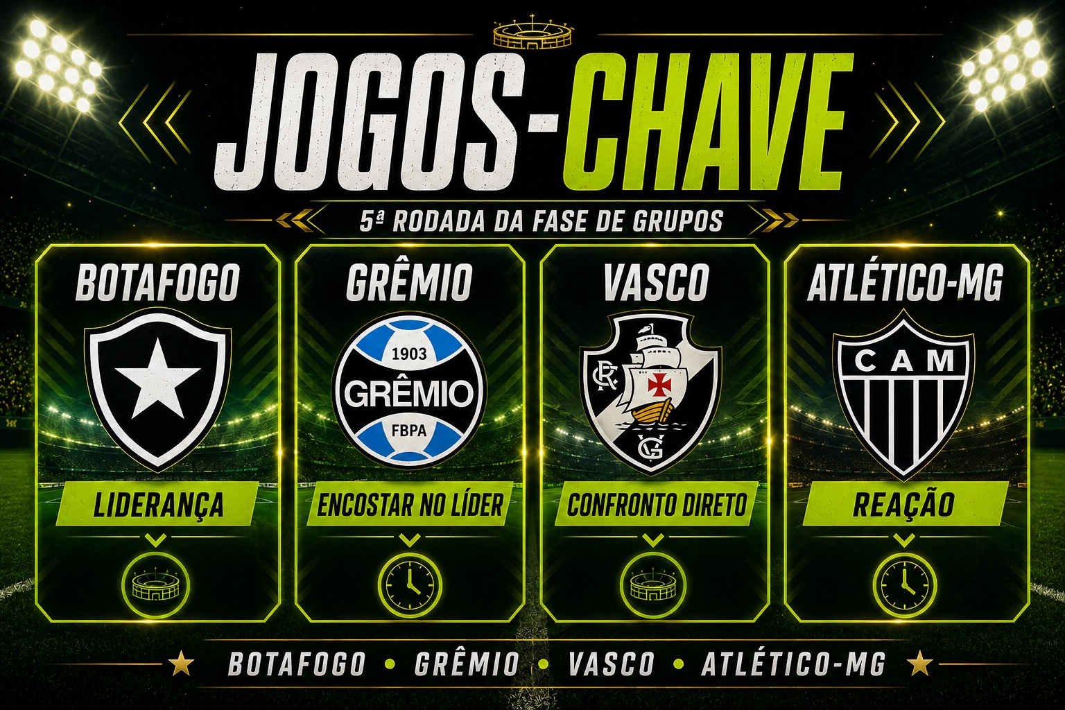 Jogos-chave da 5ª rodada para Botafogo, Grêmio, Vasco e Atlético-MG