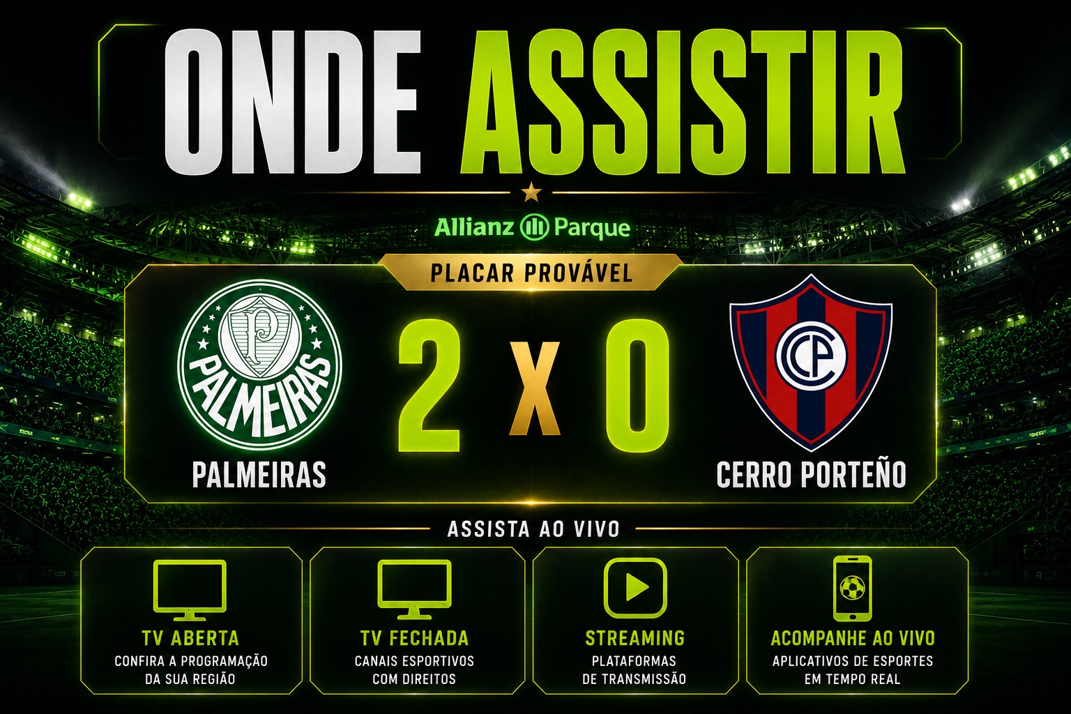 Palmeiras x Cerro Porteño palpite com onde assistir ao vivo