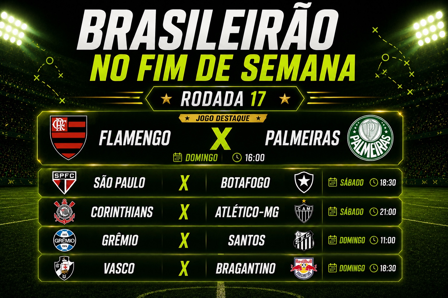 Brasileirão no fim de semana com destaque para a rodada 17