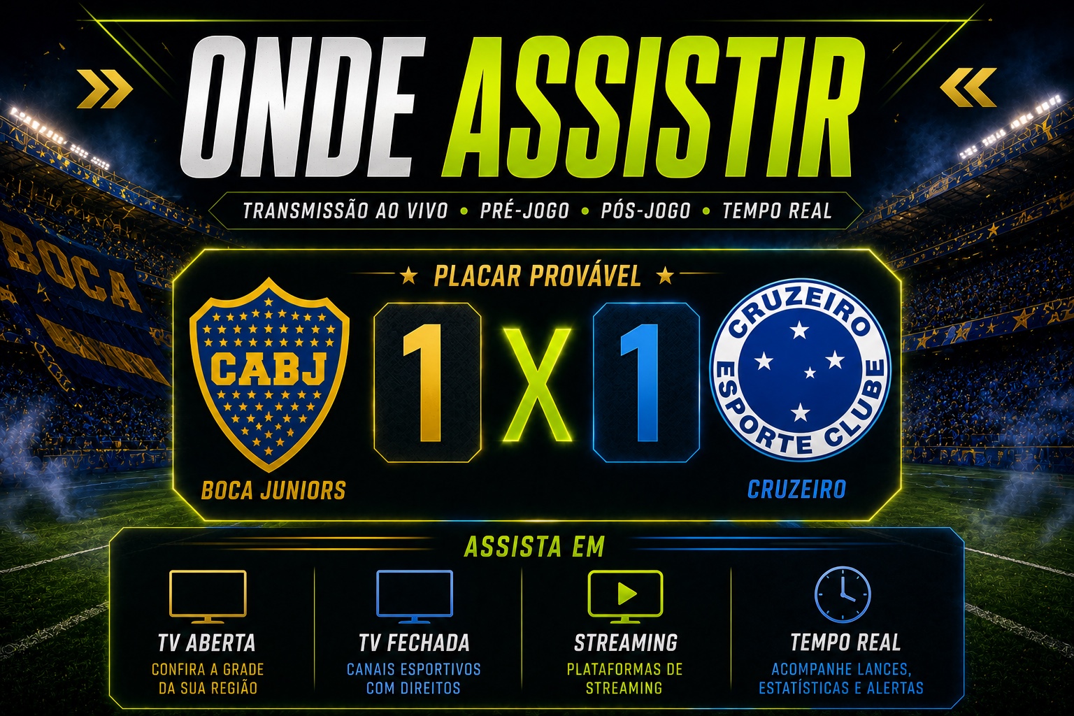 Onde assistir Boca Juniors x Cruzeiro com transmissão ao vivo e placar provável